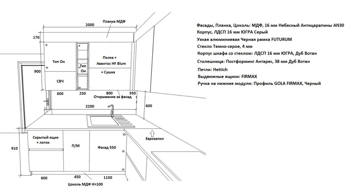Кухонный гарнутур в Небесном цвете Кухонный гарнутур в Небесном цвете